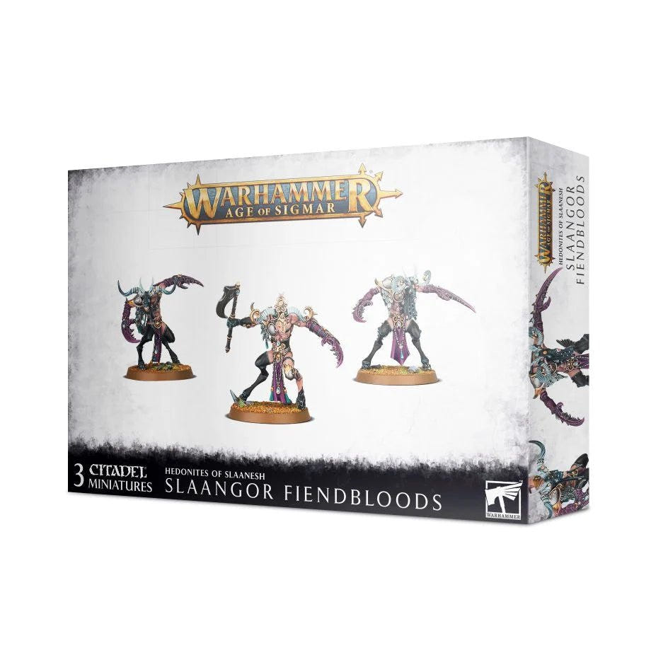 Games Workshop Age of Sigmar Hedonites of Slaanesh Slaangor Fiendbloods box front with three models