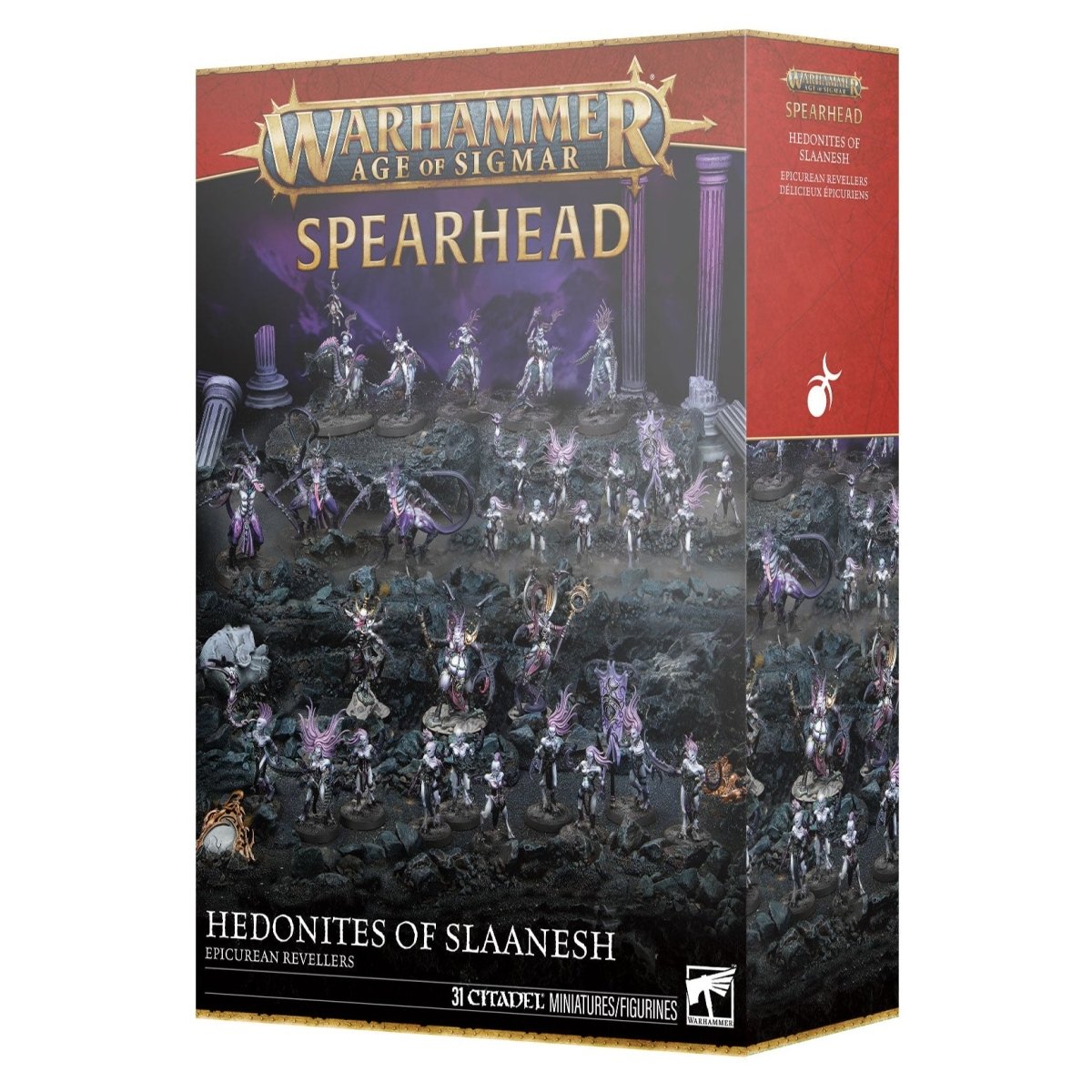 Warhammer Age of Sigmar Spearhead box set packaging with miniature figures on a white background