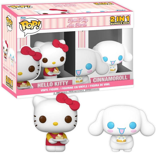Hello Kitty Funko POP! 2-in-1 bundle box with Hello Kitty holding cake and Cinnamoroll figures