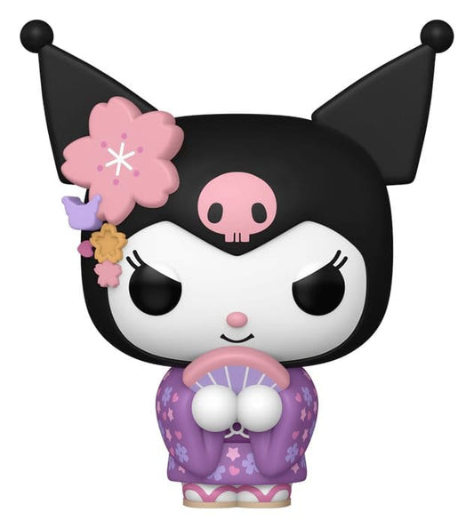 Hello Kitty Funko POP! Kuromi vinyl figure in a purple kimono with a pink flower on her hood