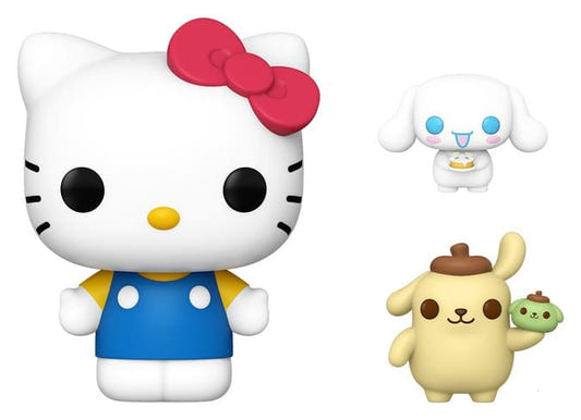 Funko Jumbo POP! Hello Kitty with smaller Cinnamoroll and Pompompurin figures holding treats