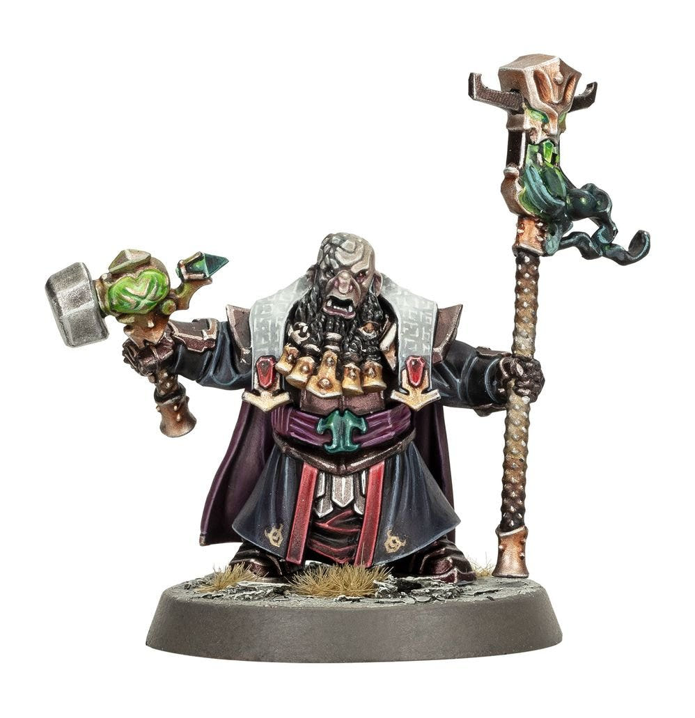 Kit built as the Ashen Elder with hammer and bull-headed staff, Helsmiths of Hashut
