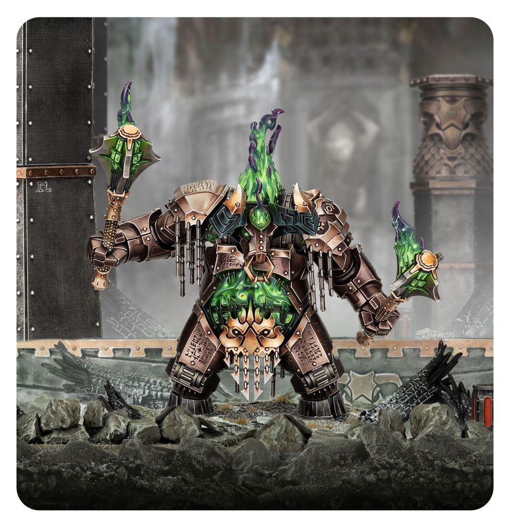 Painted Dominator Engine war machine on a ruined forge battlefield