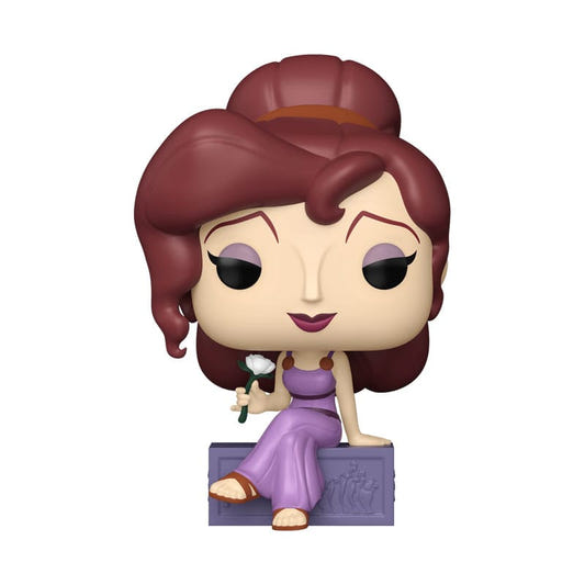 Funko Pop! Disney Hercules Meg vinyl figure in a purple dress, seated and holding a flower