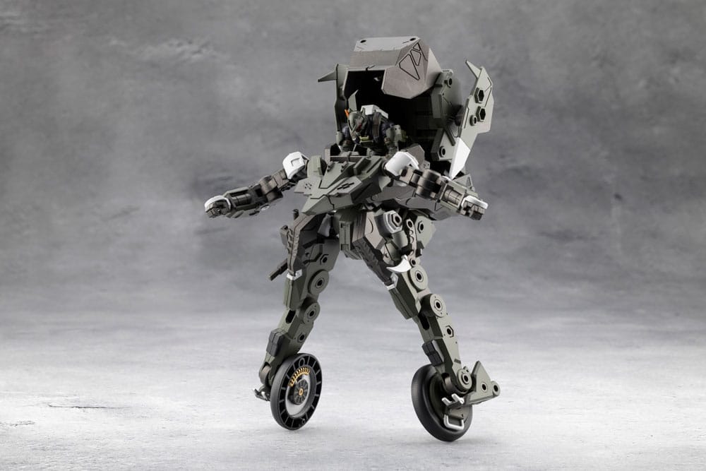 Hexa Gear VT1 humanoid mode balancing on its wheels, front view