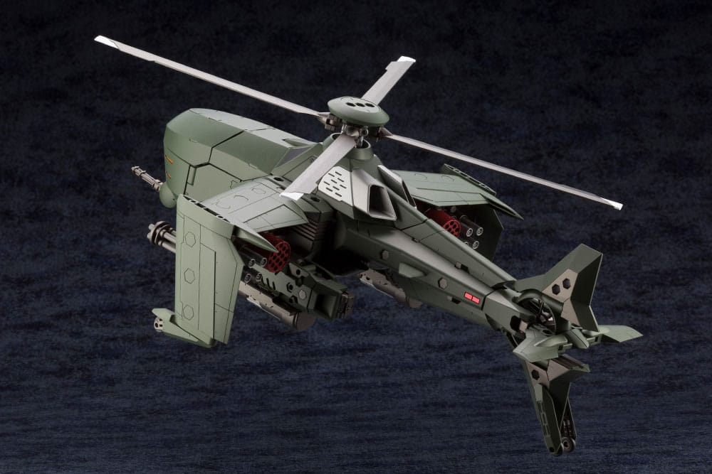 Steelrain aircraft mode side view showing rotor blades and hanging weapons
