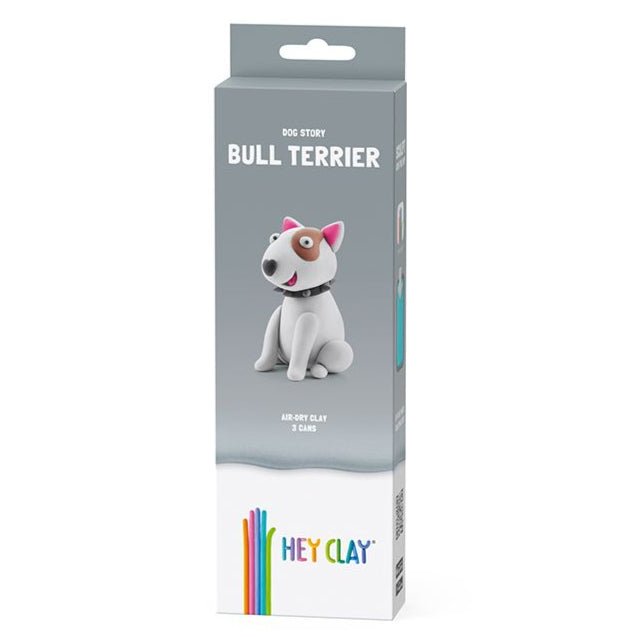 Hey Clay Dog Story Bull Terrier kit box with a white clay bull terrier on the front