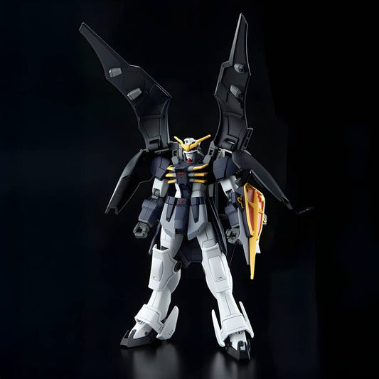 Bandai HG 1/144 Gundam Deathscythe Hell kit, assembled model with wings closed, front view