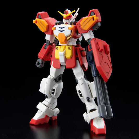 Bandai HG 1/144 Gundam Heavyarms Custom kit, assembled red and white model with twin gatling, front view