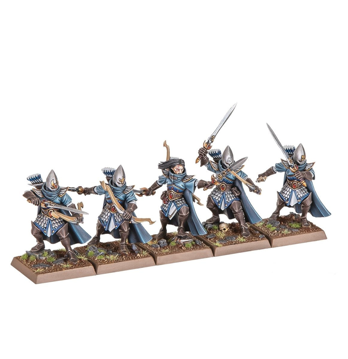 Painted High Elf Shadow Warriors skirmishers with bows and blades on square bases