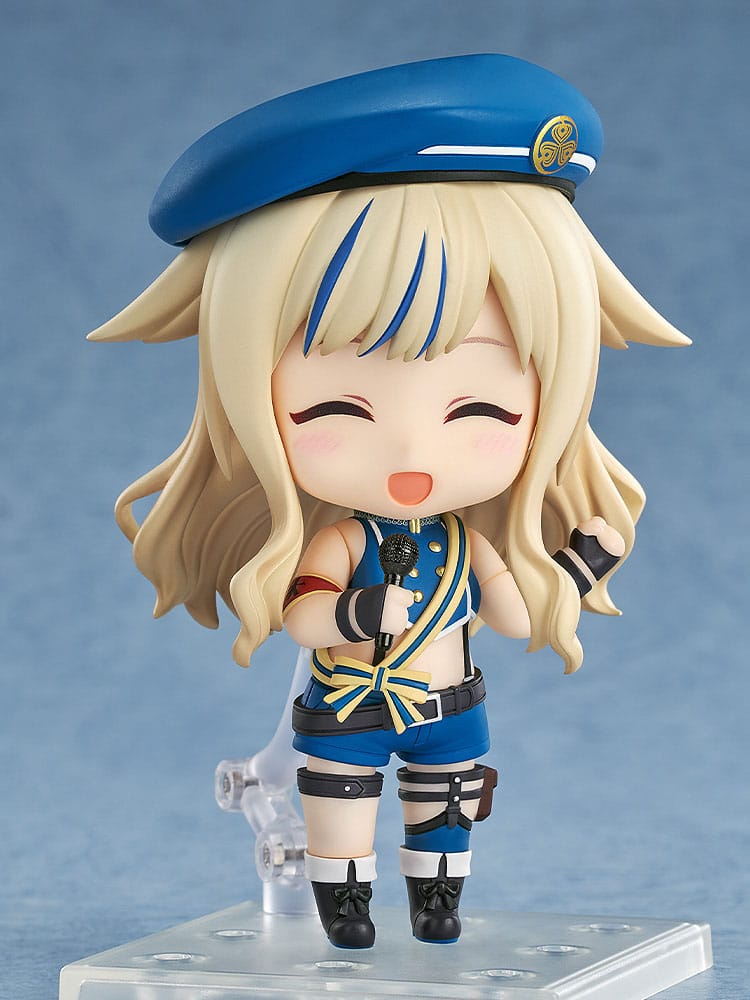 Suzuki Hina Nendoroid holding a microphone with a happy eyes-closed face