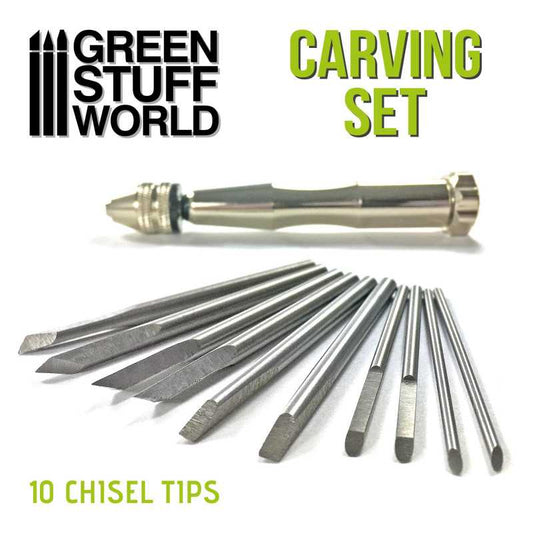 Green Stuff World Carving Tool set with 10 Chisel tips - Loaded Dice