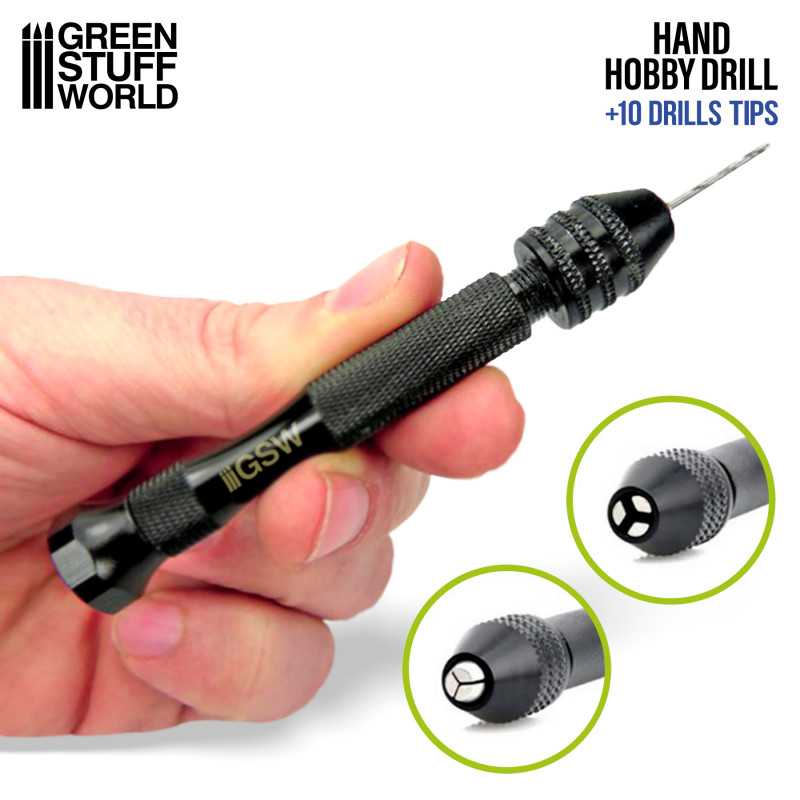 Green Stuff World Black Hand Drill with 10x Drill Bits - Loaded Dice