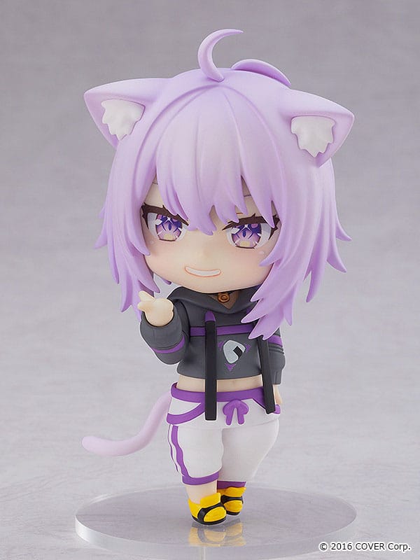 Nekomata Okayu Nendoroid with a sly smile, angled view showing her cat tail