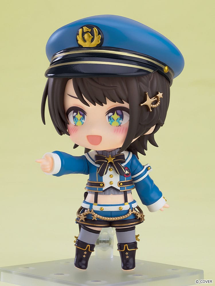 Oozora Subaru Nendoroid wearing the blue Oozora Police hat and pointing forward