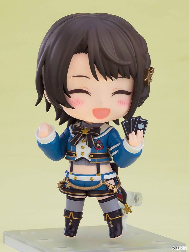 Oozora Subaru Nendoroid without hat, delighted face, holding a stack of cards