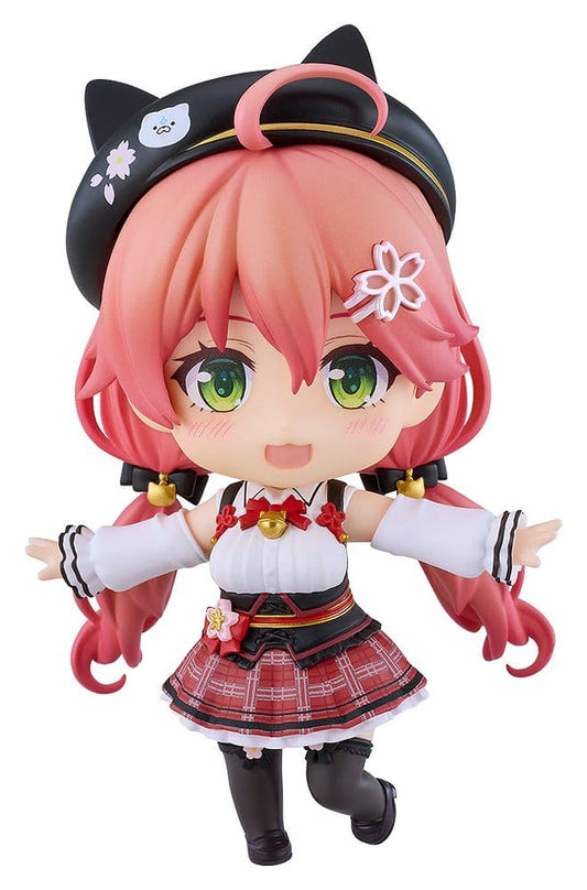 Sakura Miko Casual Outfit Nendoroid by Good Smile Company, cat-ear beret and plaid skirt, arms outstretched