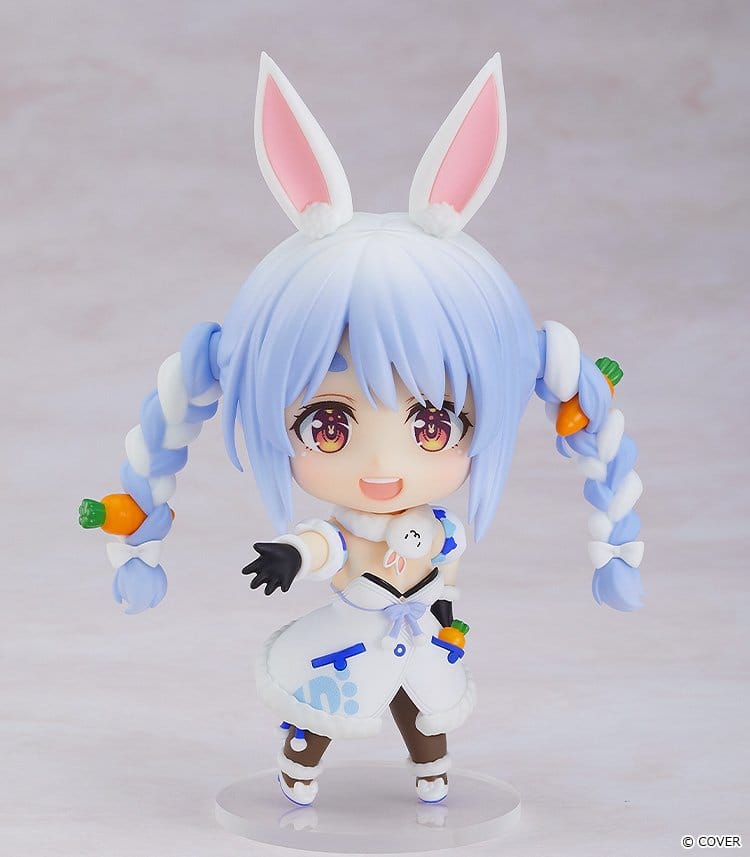 Nendoroid Usada Pekora on stand pointing forward with a cheerful face