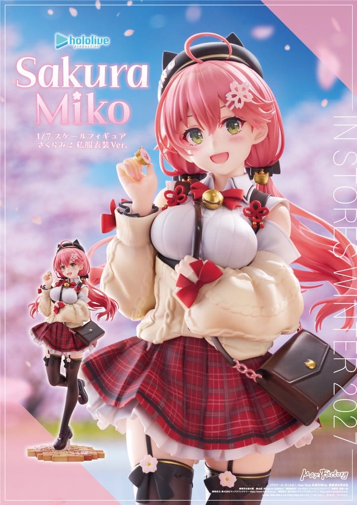 Hololive Production Sakura Miko Date Style figure promotional artwork with cherry blossom