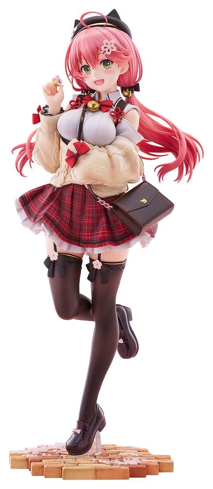 Hololive Sakura Miko 1/7 figure in casual date outfit, one leg raised, on a petal base