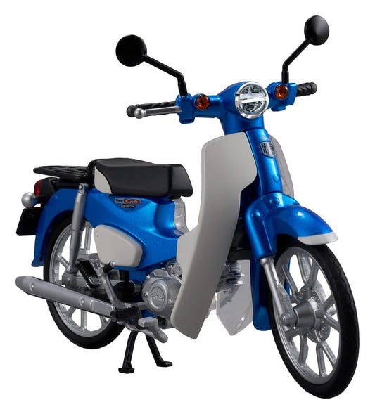 Megahouse Kaitanics Honda Super Cub 110 model kit built in Glint Wave Blue Metallic, front view