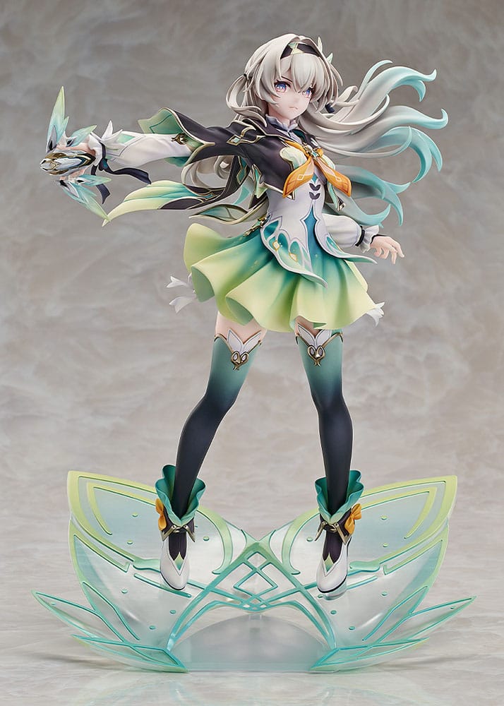 Firefly 1/7 figure with outstretched arm and flowing hair, front view on grey background