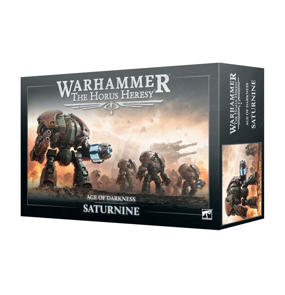 Games Workshop Horus Heresy Age of Darkness: Saturnine box front with Dreadnought walkers