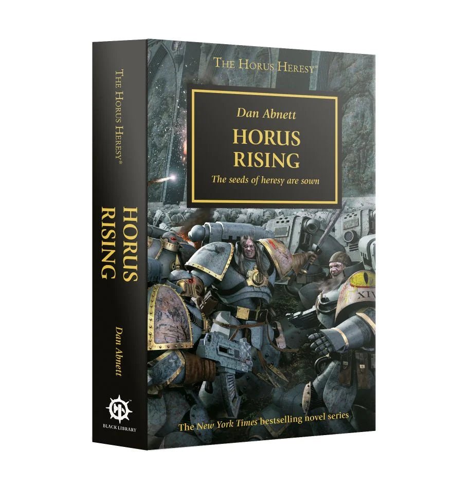 Horus Rising by Dan Abnett, Horus Heresy Book 1 cover showing Space Marines in battle, Black Library