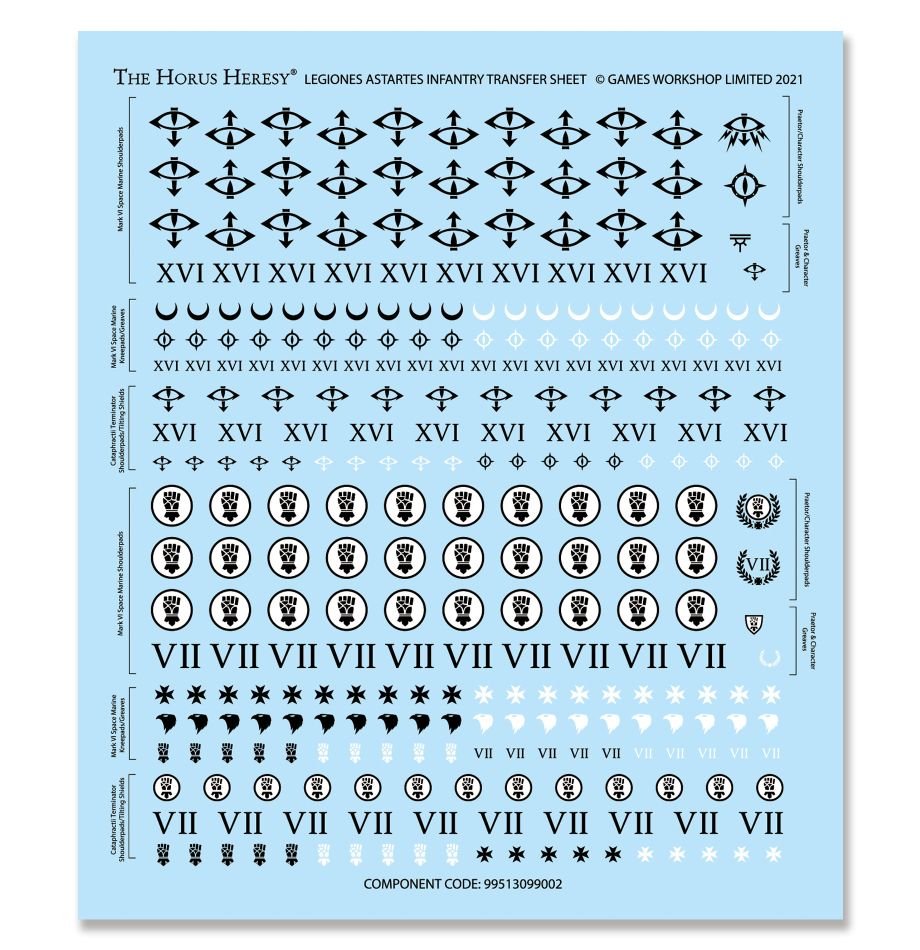 Legiones Astartes infantry transfer sheet included with the Legion Praetor with Power Sword