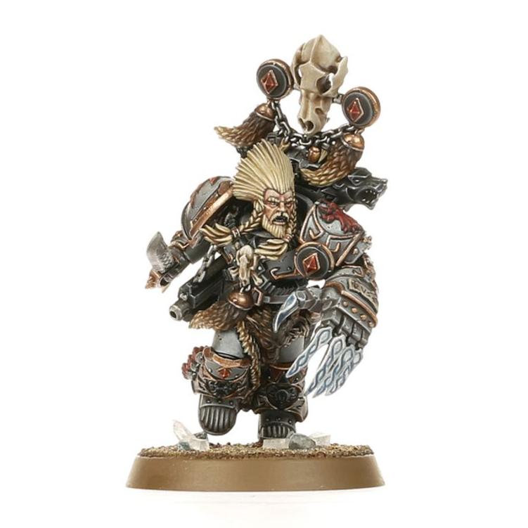 Painted Space Wolves Geigor Fell-Hand miniature, three-quarter view on its round base