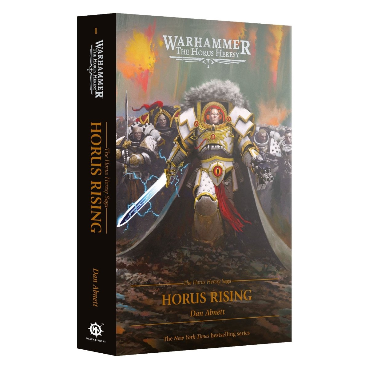 Book cover of 'Horus Rising' from the Warhammer series on a white background