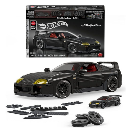 Mattel Brick Shop Hot Wheels Elite '94 Toyota Supra MKIV box with black built car and parts