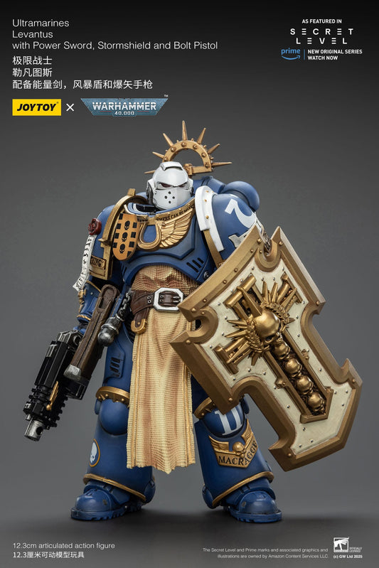 Joy Toy Warhammer 40k: Ultramarines Levantus with Power Sword, Stormshield and Bolt Pistol 13cm - Loaded Dice