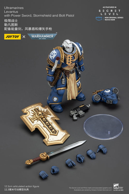 Joy Toy Warhammer 40k: Ultramarines Levantus with Power Sword, Stormshield and Bolt Pistol 13cm - Loaded Dice