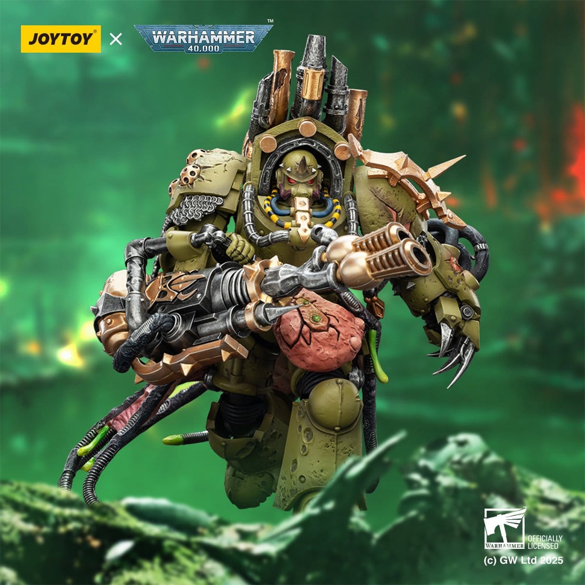 Joy Toy Warhammer 40k: Death Guard Lord of Virulence with Power Fist and Twin Plague Spewer 14cm - Loaded Dice