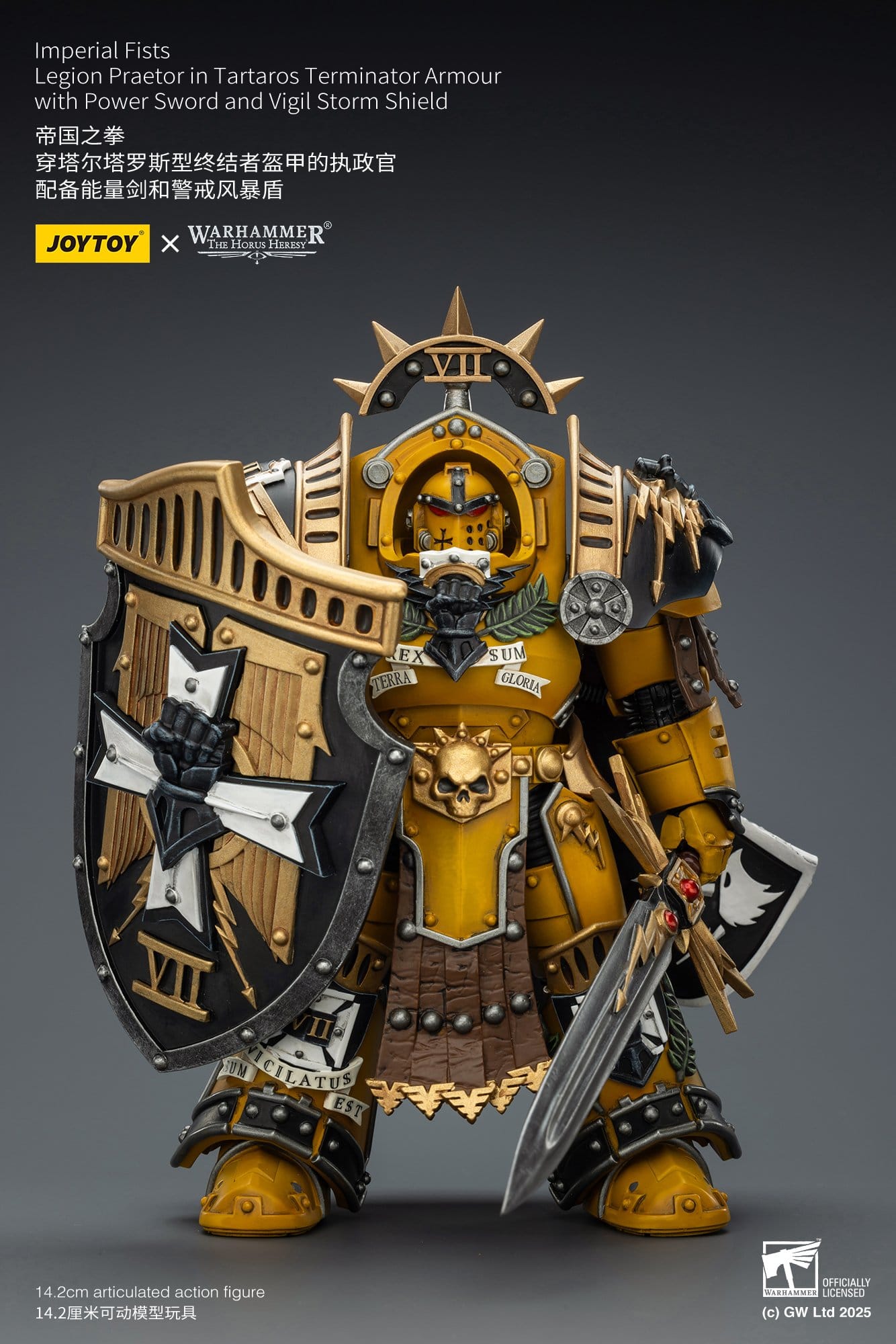 Joy Toy Warhammer The Horus Heresy: Imperial Fists Action Figure Legion Praetor in Tartaros Terminator Armourwith Power Sword and Vigil Storm Shield 14cm - Loaded Dice