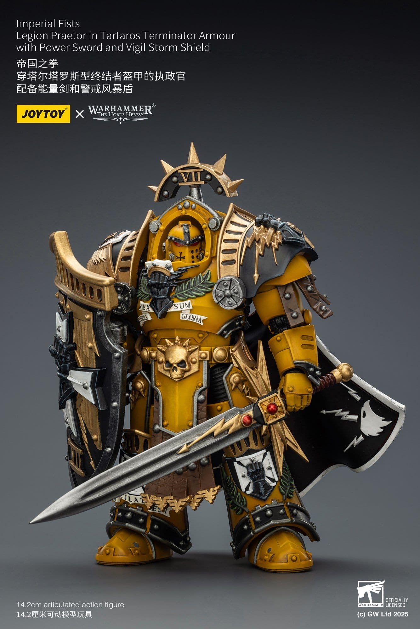 Joy Toy Warhammer The Horus Heresy: Imperial Fists Action Figure Legion Praetor in Tartaros Terminator Armourwith Power Sword and Vigil Storm Shield 14cm - Loaded Dice