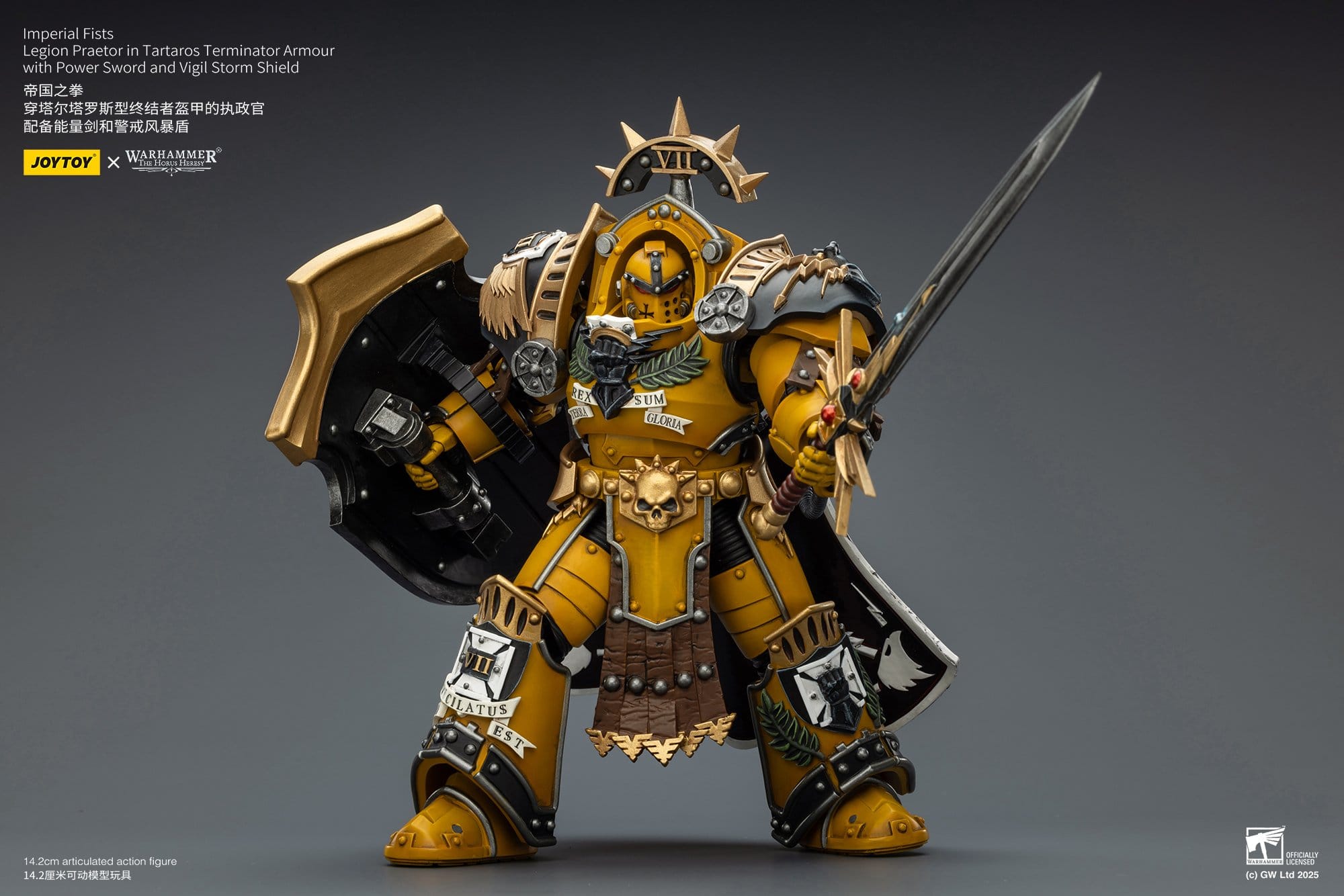 Joy Toy Warhammer The Horus Heresy: Imperial Fists Action Figure Legion Praetor in Tartaros Terminator Armourwith Power Sword and Vigil Storm Shield 14cm - Loaded Dice