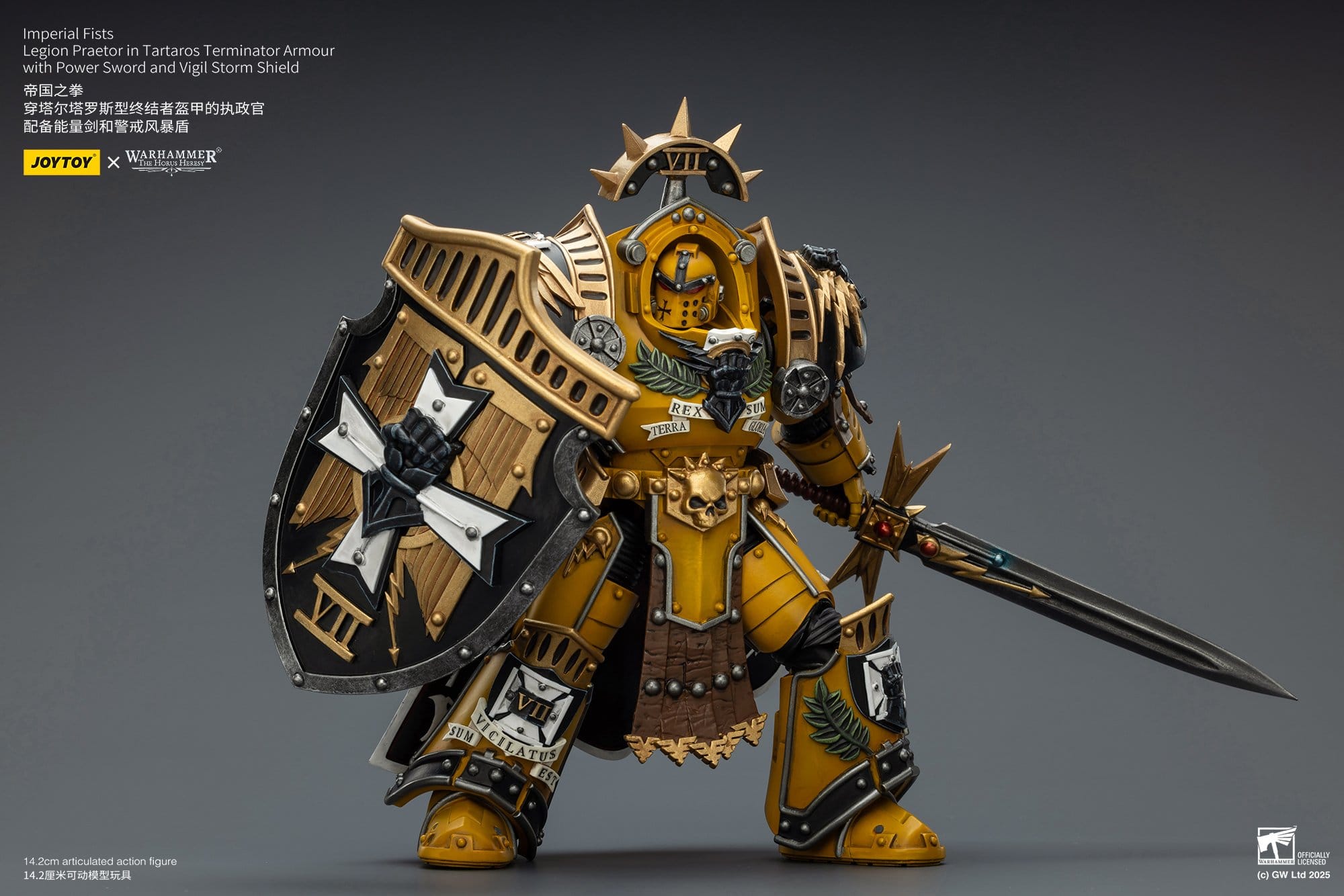 Joy Toy Warhammer The Horus Heresy: Imperial Fists Action Figure Legion Praetor in Tartaros Terminator Armourwith Power Sword and Vigil Storm Shield 14cm - Loaded Dice