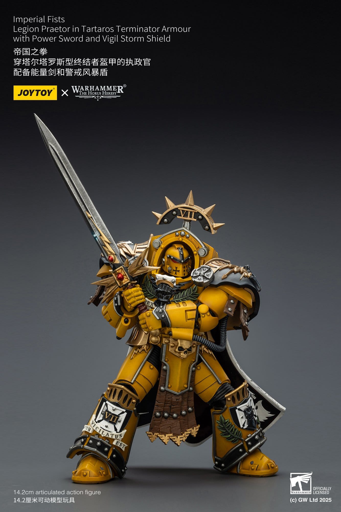 Joy Toy Warhammer The Horus Heresy: Imperial Fists Action Figure Legion Praetor in Tartaros Terminator Armourwith Power Sword and Vigil Storm Shield 14cm - Loaded Dice