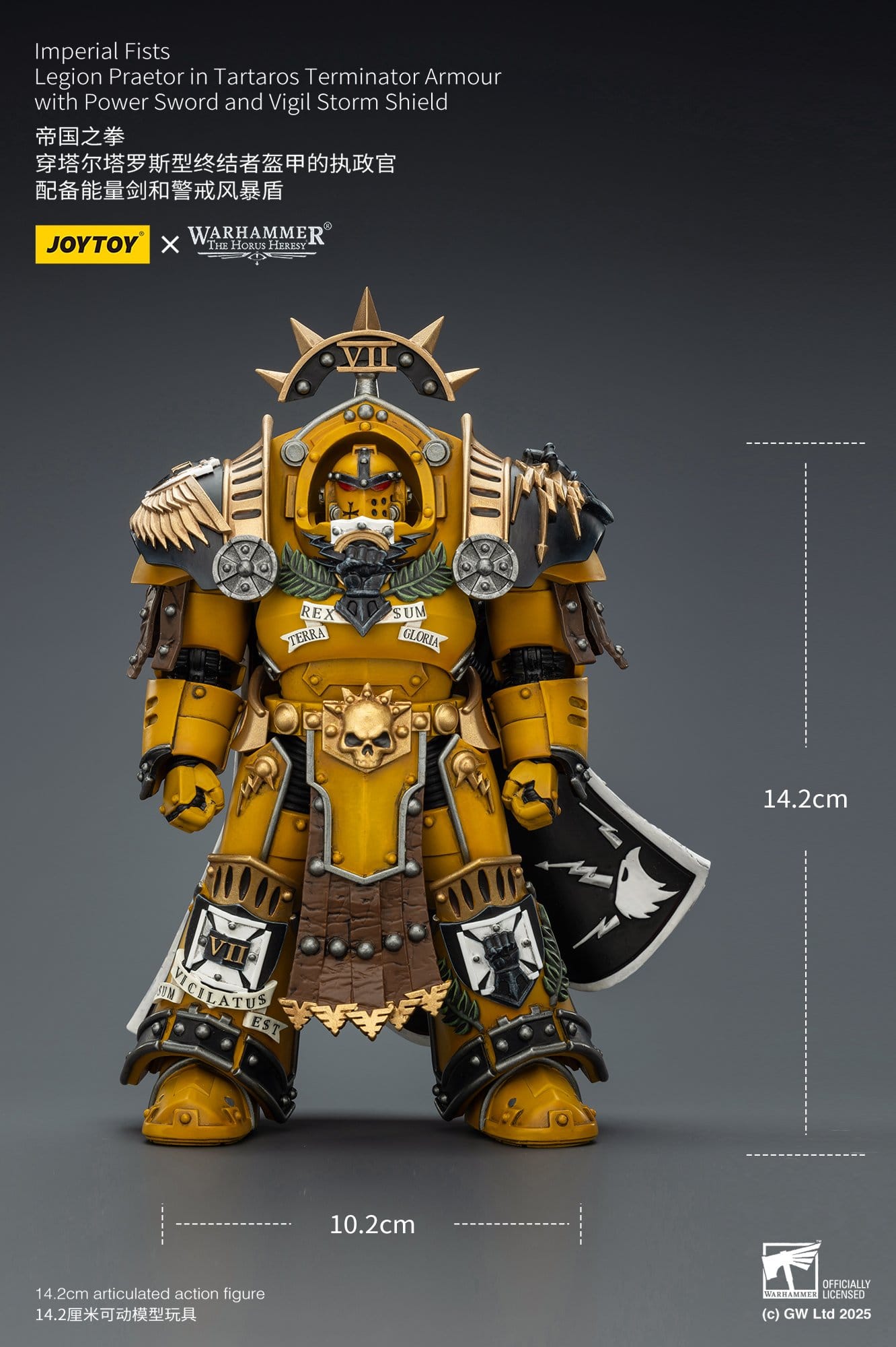 Joy Toy Warhammer The Horus Heresy: Imperial Fists Action Figure Legion Praetor in Tartaros Terminator Armourwith Power Sword and Vigil Storm Shield 14cm - Loaded Dice