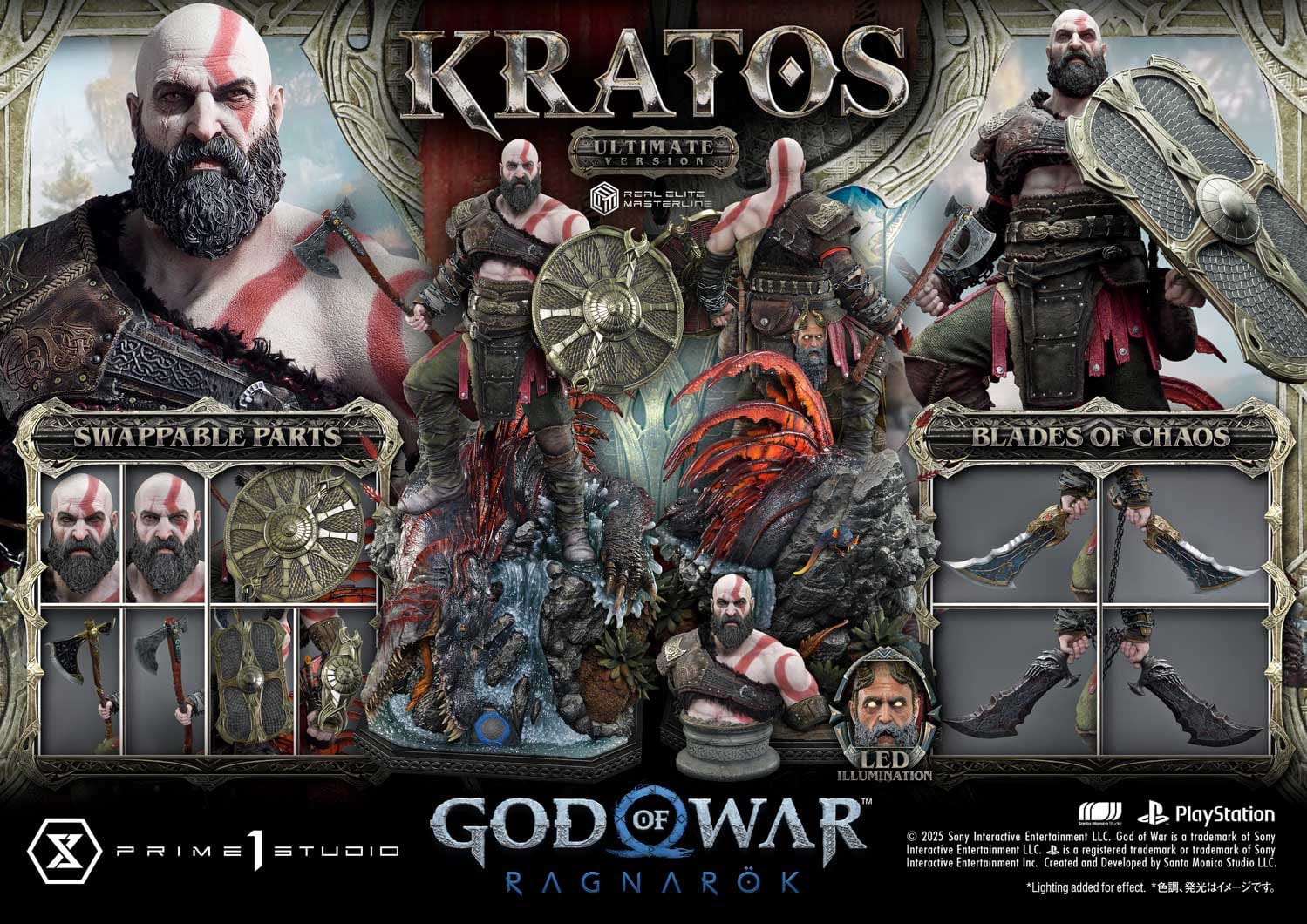 God of War: Ragnarok Real Elite Masterline Series Statue 1/3 Kratos Ultimate Version 95cm