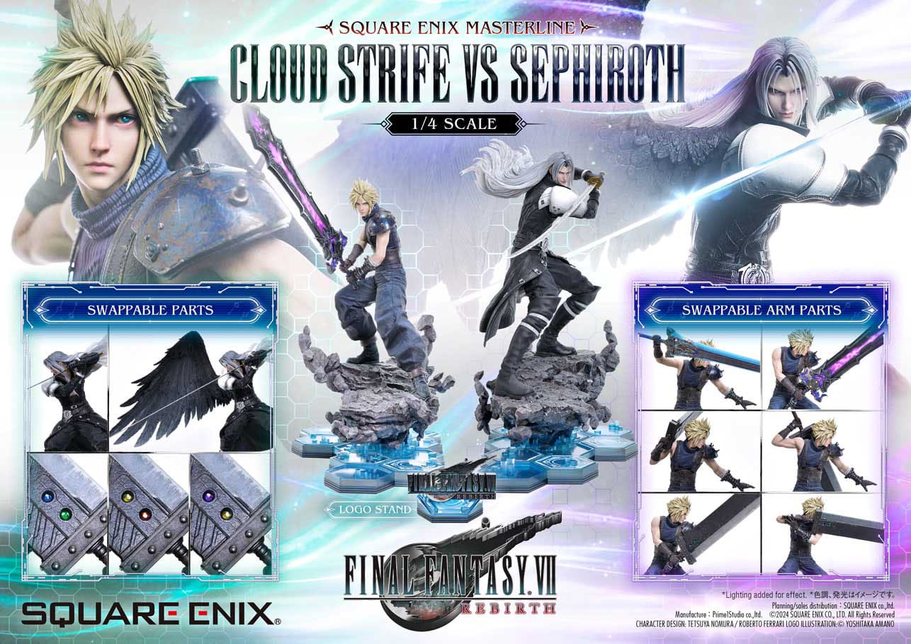 Final Fantasy VII Rebirth Statues 2-Pack 1/4 Cloud Strife vs Sephiroth 69cm
