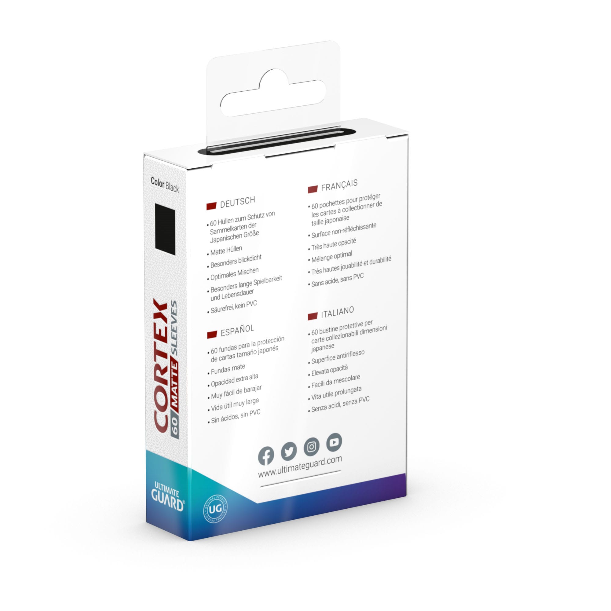 Ultimate Guard Cortex Sleeves Matte Japanese Size (60) - Black - Loaded Dice