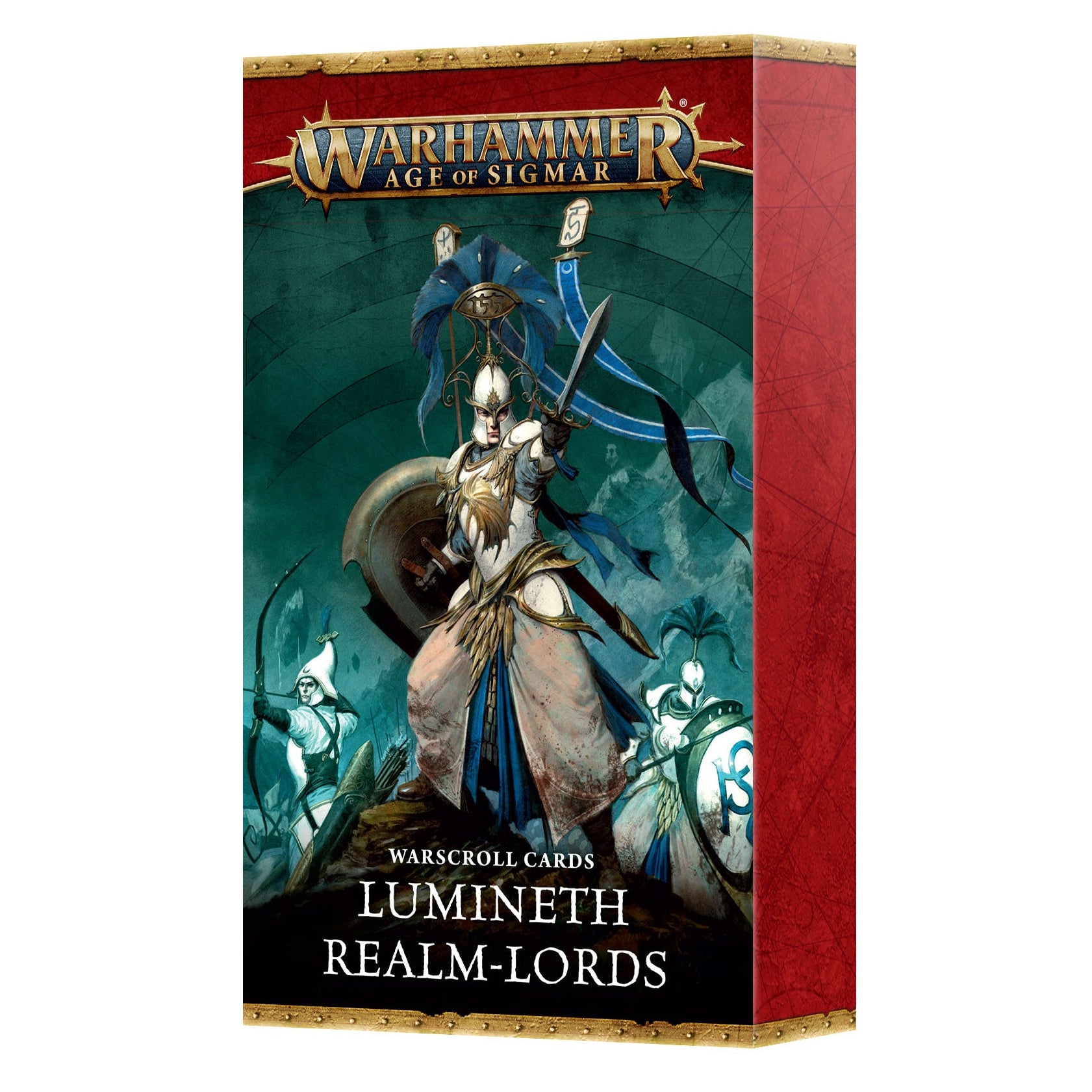 Warhammer Age of Sigmar Warscroll Cards Lumineth Realm-Lords packaging on a white background