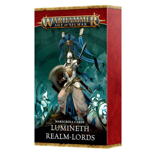 Warhammer Age of Sigmar Warscroll Cards Lumineth Realm-Lords packaging on a white background