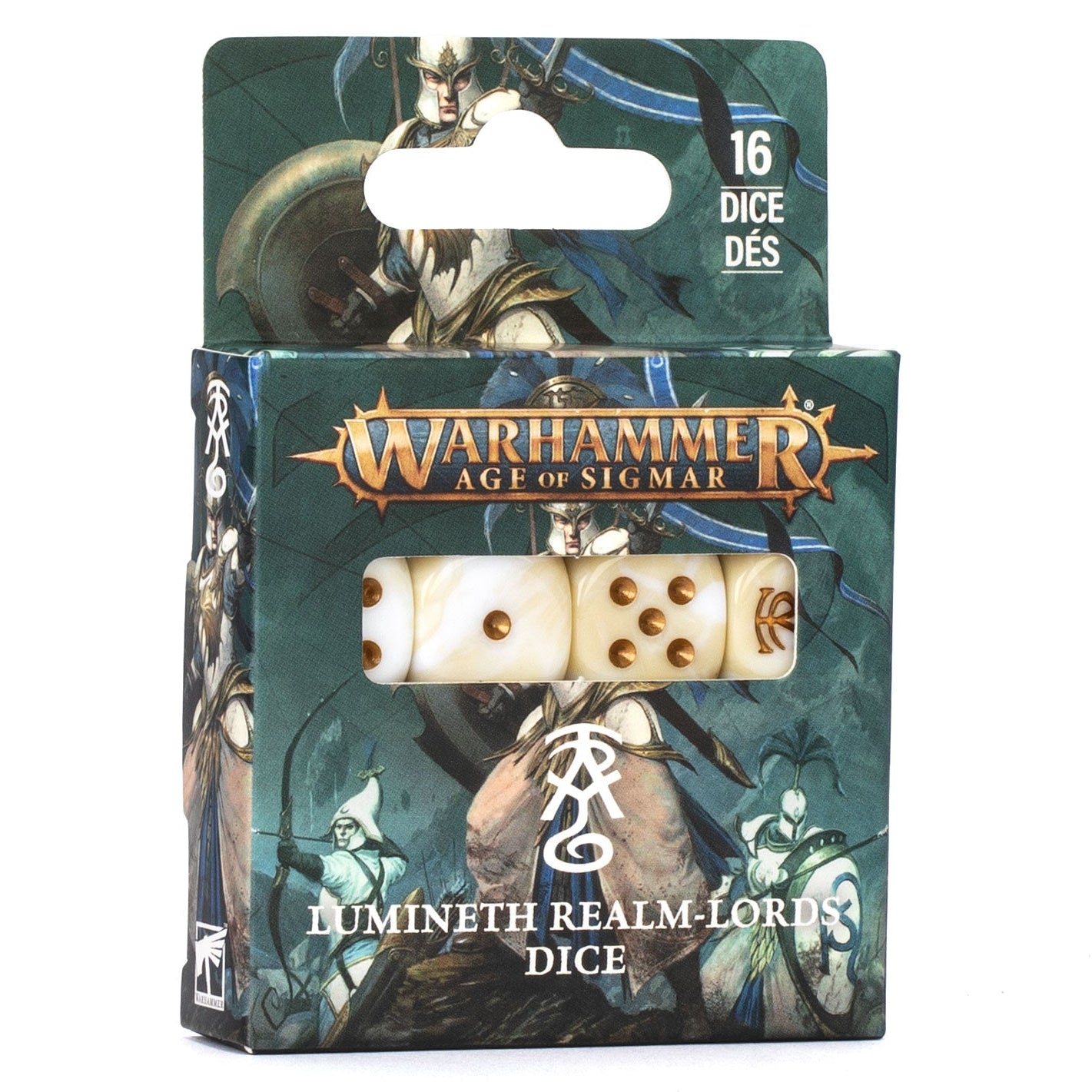 Warhammer Age of Sigmar dice set packaging with a dice visible