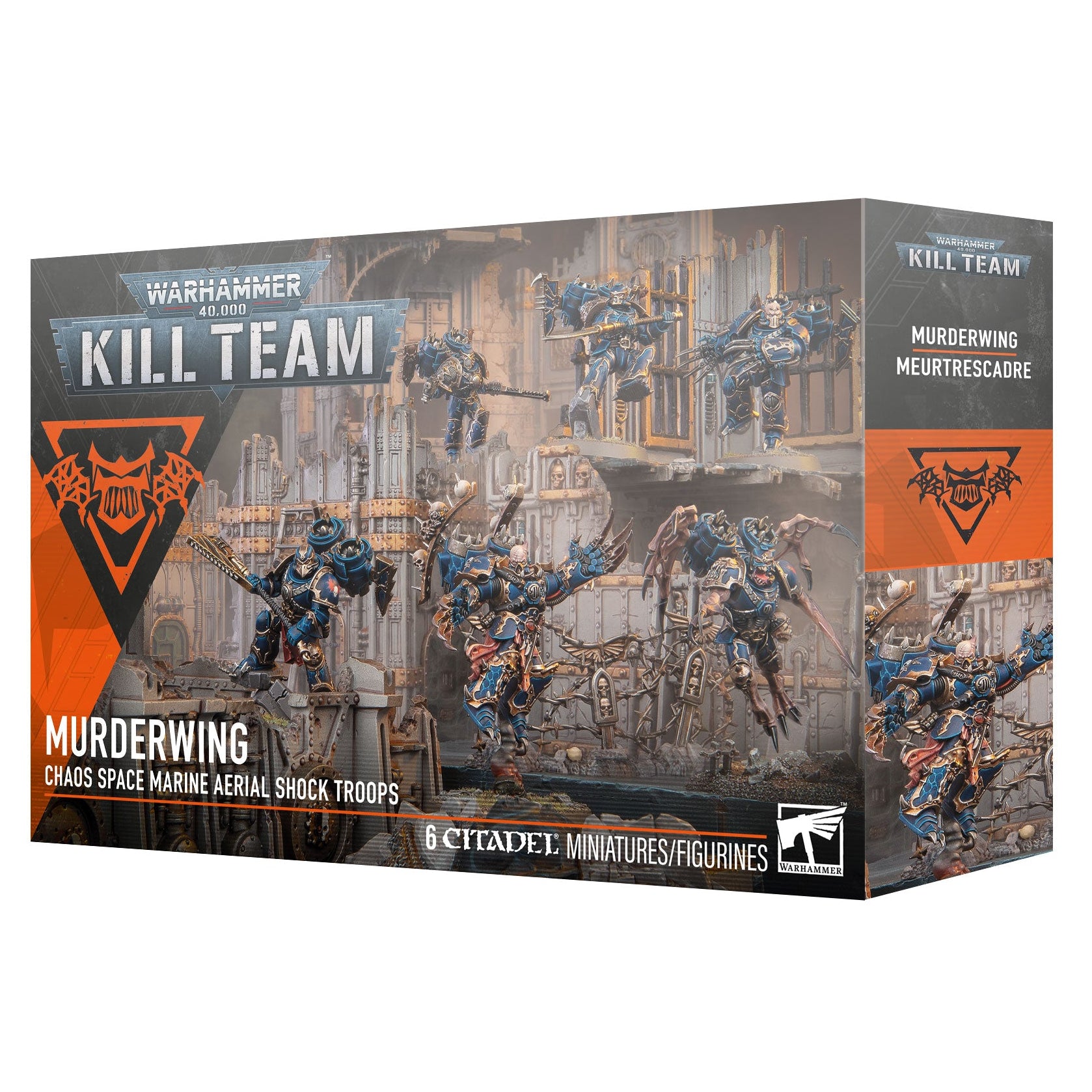 Box for Warhammer figurines featuring 'Kill Team' and 'Murderwing' on a white background.