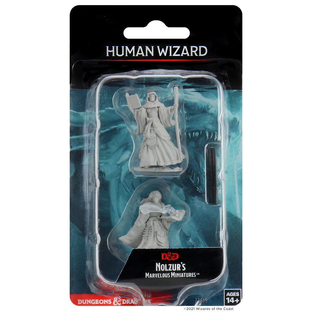 WizKids D&D Nolzur's Marvelous Miniatures Human Wizard pack with two unpainted female figures