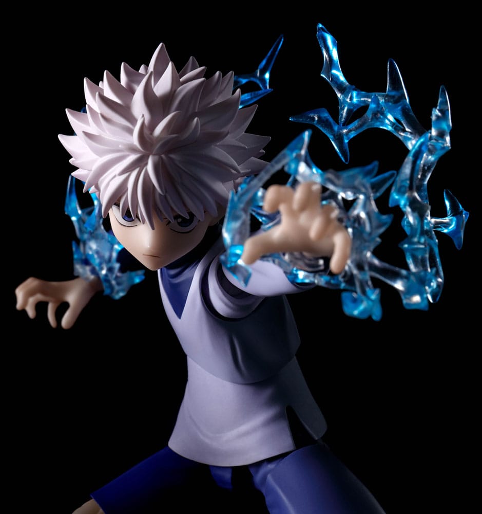 Killua S.H.Figuarts figure with blue lightning effect parts, close-up against black